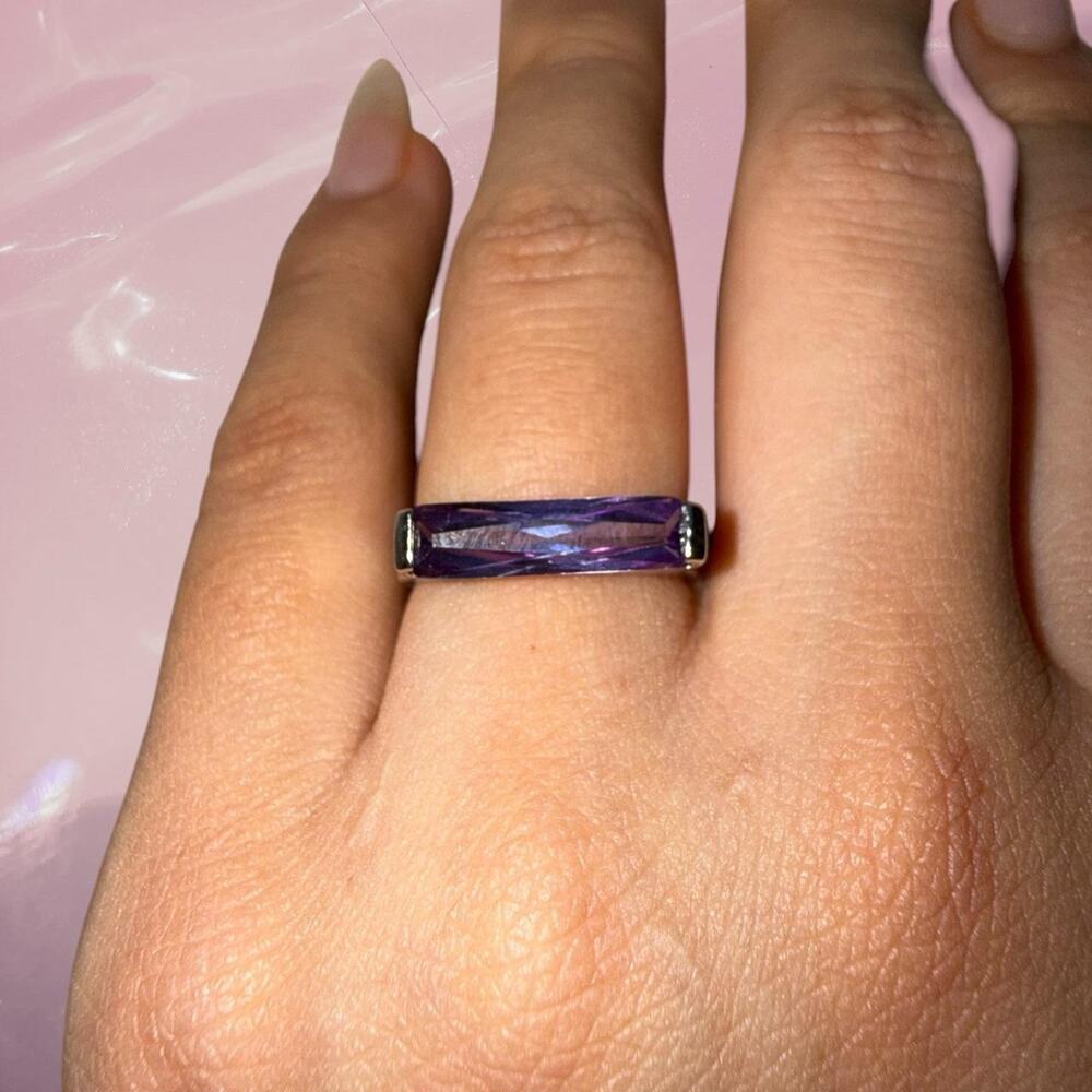 Y2K whimsy fairy 925 Sterling Silver purple baguette ring Size 5